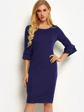 Wholesale Navy Round Neck Half Sleeve Plain Bodycon Hem Dresses