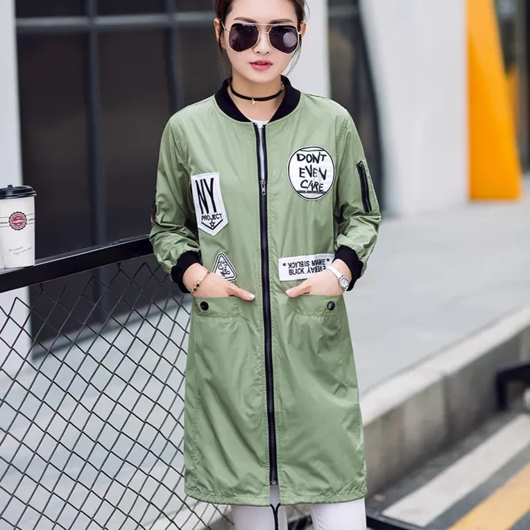 Women's Autumn Casual Slim Long Windbreaker With Print