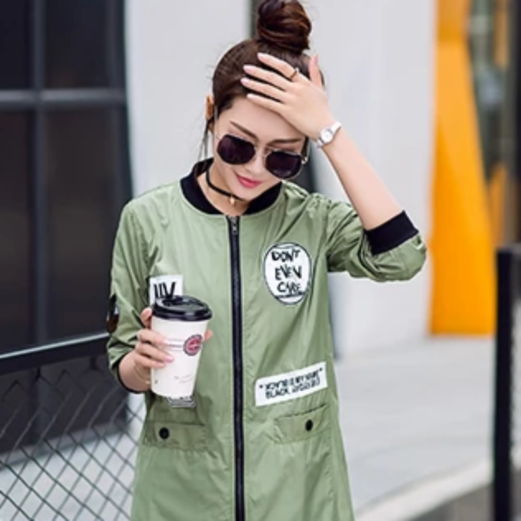 Women's Autumn Casual Slim Long Windbreaker With Print