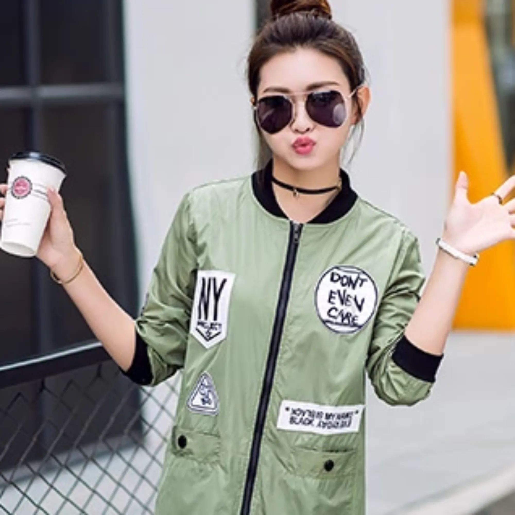 Women's Autumn Casual Slim Long Windbreaker With Print