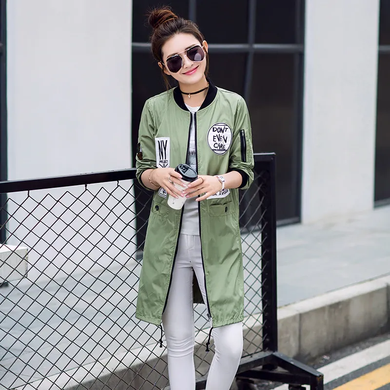 Women's Autumn Casual Slim Long Windbreaker With Print