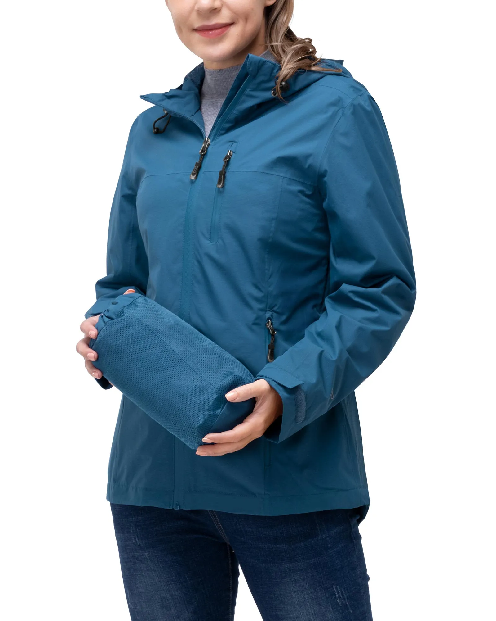 Women's Packable Rain Jacket with 4 Pockets: 1.10 lbs 10000mm W/P index 10000 Level Breathable