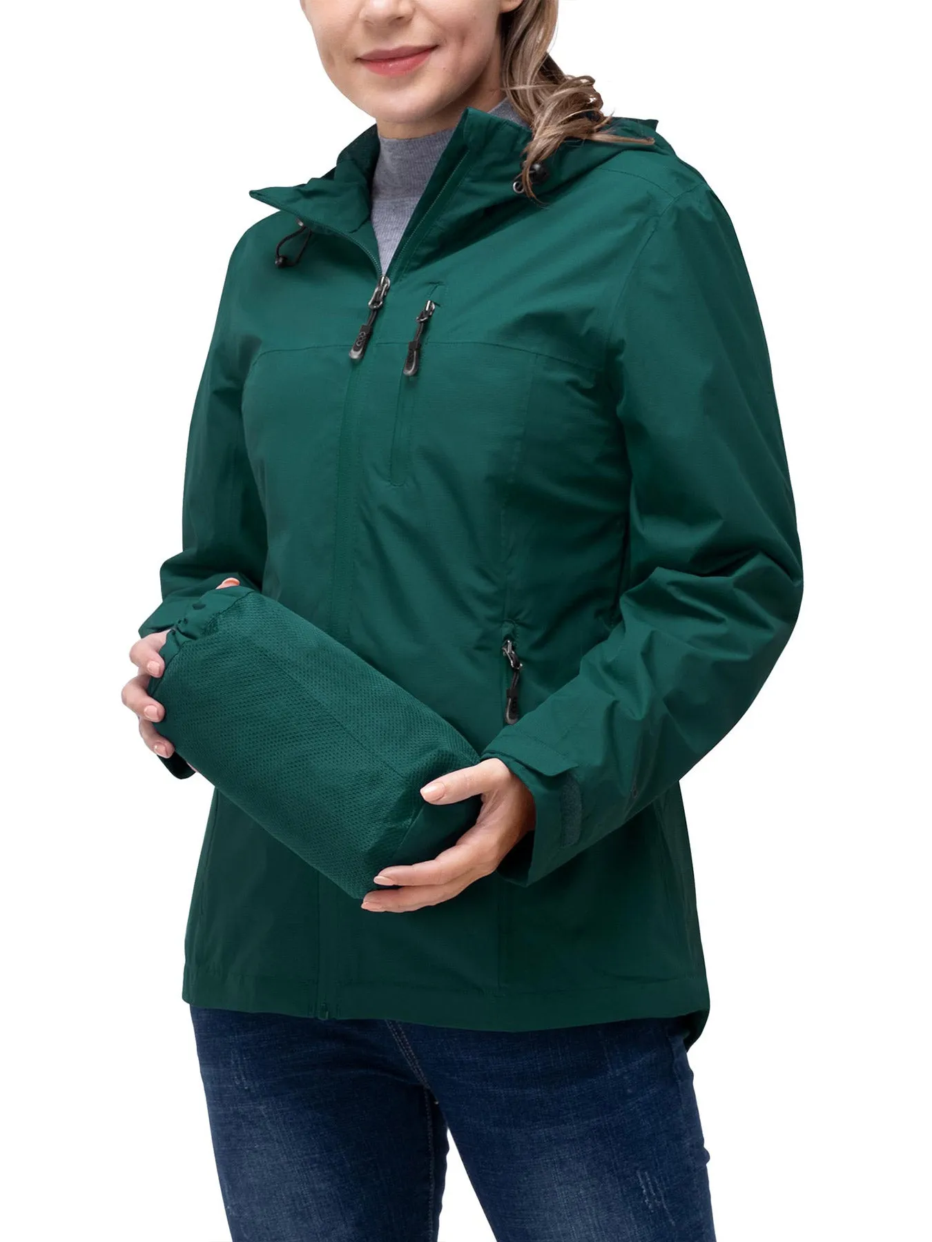 Women's Packable Rain Jacket with 4 Pockets: 1.10 lbs 10000mm W/P index 10000 Level Breathable